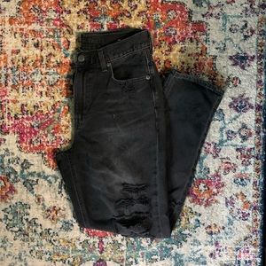 American Eagle Black Distressed Mom Jeans